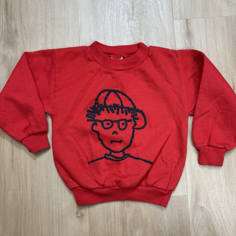 Vintage Buster Brown Boys Red Sweatshirt 5T Line Drawing Child Graphic Waldo